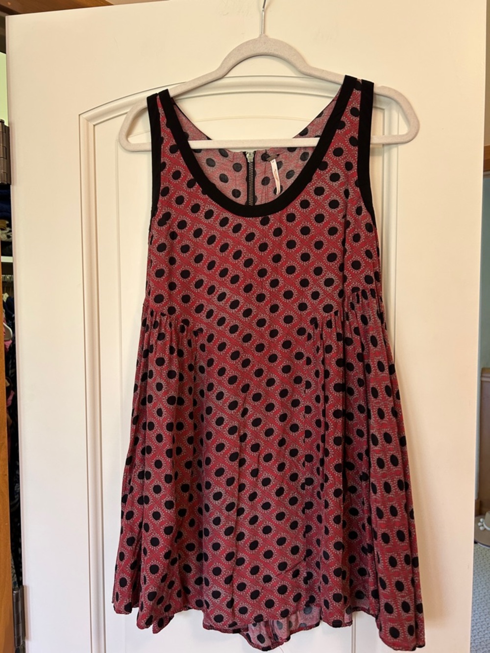 Free People Raspberry Red Polka Dot Swing Tank Dress with Black Trim